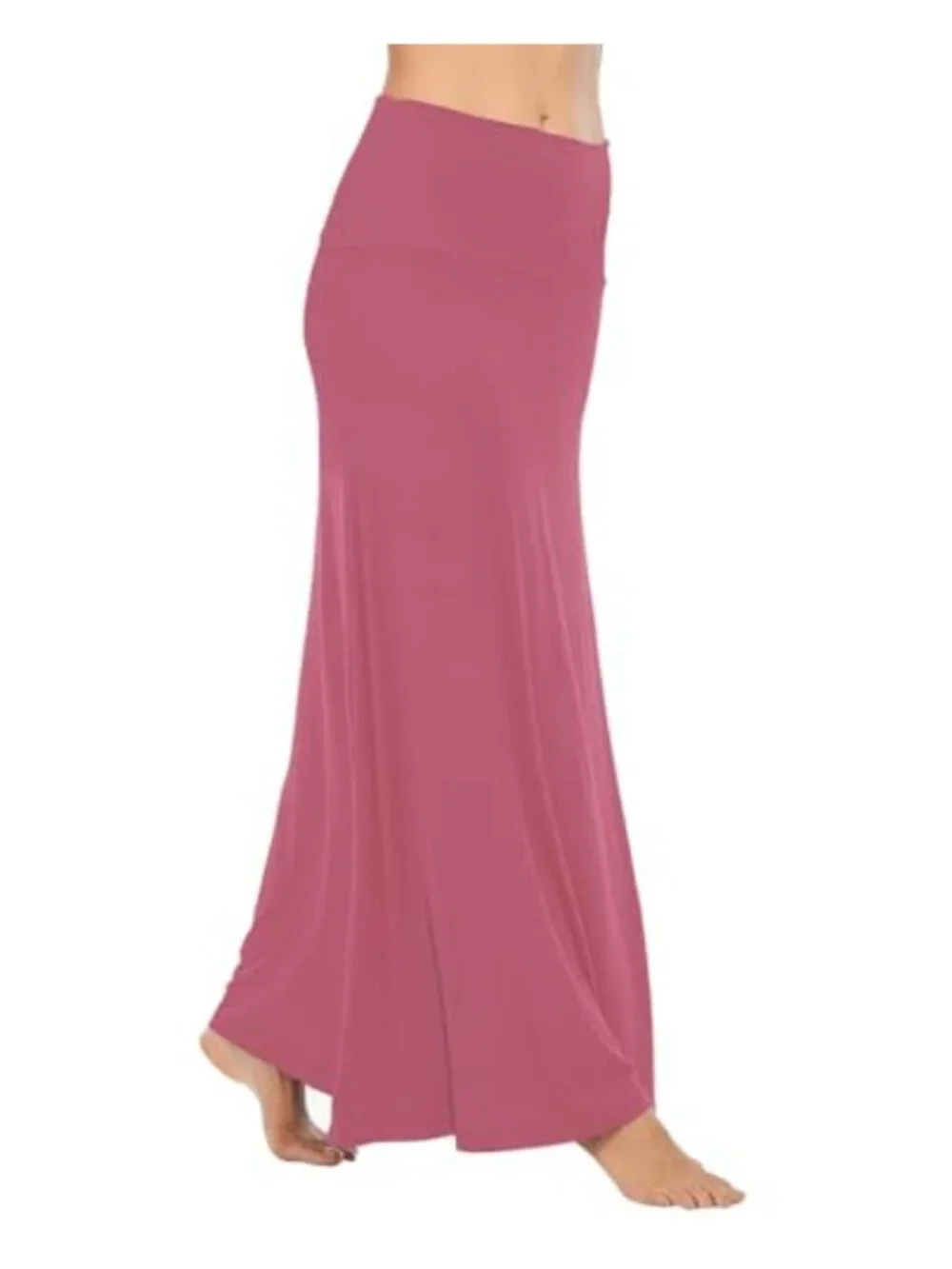 Women's Comfy High Waist A-Line Maxi Skirt Flowy Fold Over Stretchy Knit Made